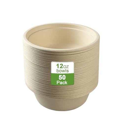 kelav 50 Stück Einweg-Schalen aus Pappe 350ml, Kompostierbar & Umweltfreundlich - Runde Suppenschalen für Party, Grillen, Picknick und Catering