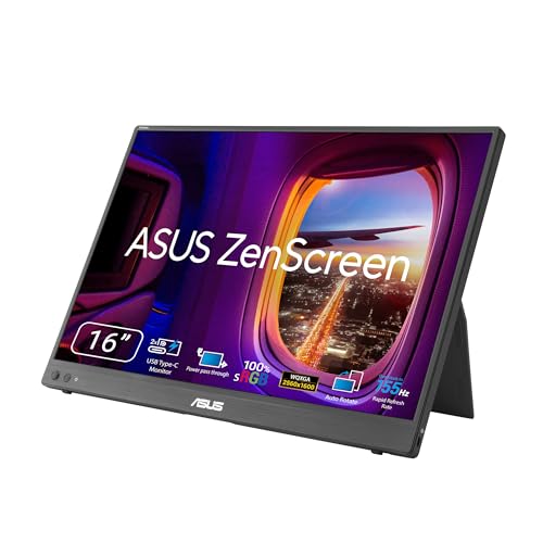 Image of ASUS ZenScreen 16 inch 16:10 USB-C Portable Monitor (MB16NCG) - WQXGA (2560 x 1600), IPS, 155Hz, Power Pass Through, 100% sRGB, Auto Rotate, Tripod Socket, Eye Care, FSC Mix-Certified, 3 yr Warranty