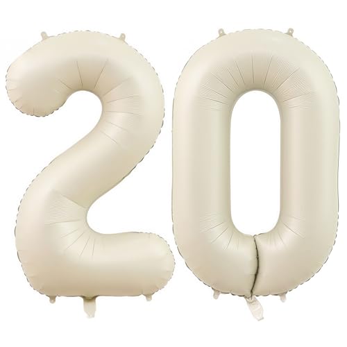 Cream Number 20 Balloons 40 Inch 20 Balloons Giant Helium Foil Mylar Beige 20 Balloon Number for Birthday Party Anniversary Decorations