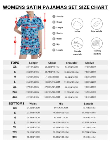 Image of Funny Pajamas for Women Set Print Satin Loungewear Pjs Short Sleeve Button Down Top and Shorts Sets Sleepwear XS-3XL