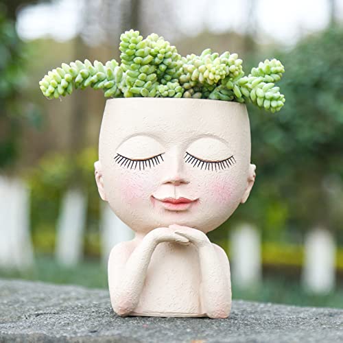 Cute Succulent Planter, Face Planter Flower Pot, Kawaii Head Planters -Unique Outdoor Indoor Planter, with Drainage Hole - Image 2