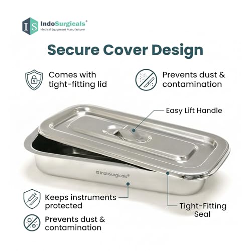 Image of IS IndoSurgicals Stainless Steel Instrument Tray with Cover, Deluxe Quality (1, 8 inchX3 inchX1.5 inch)
