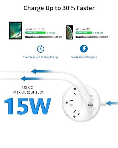 Regleta de alimentación NTONPOWER con 2 clavijas, cable de extensión de 4.57 m, adaptador de enchufe de 2 a 3 clavijas, 3 salidas AC y 4 puertos USB, ideal para casas antiguas, color blanco miniatura 4