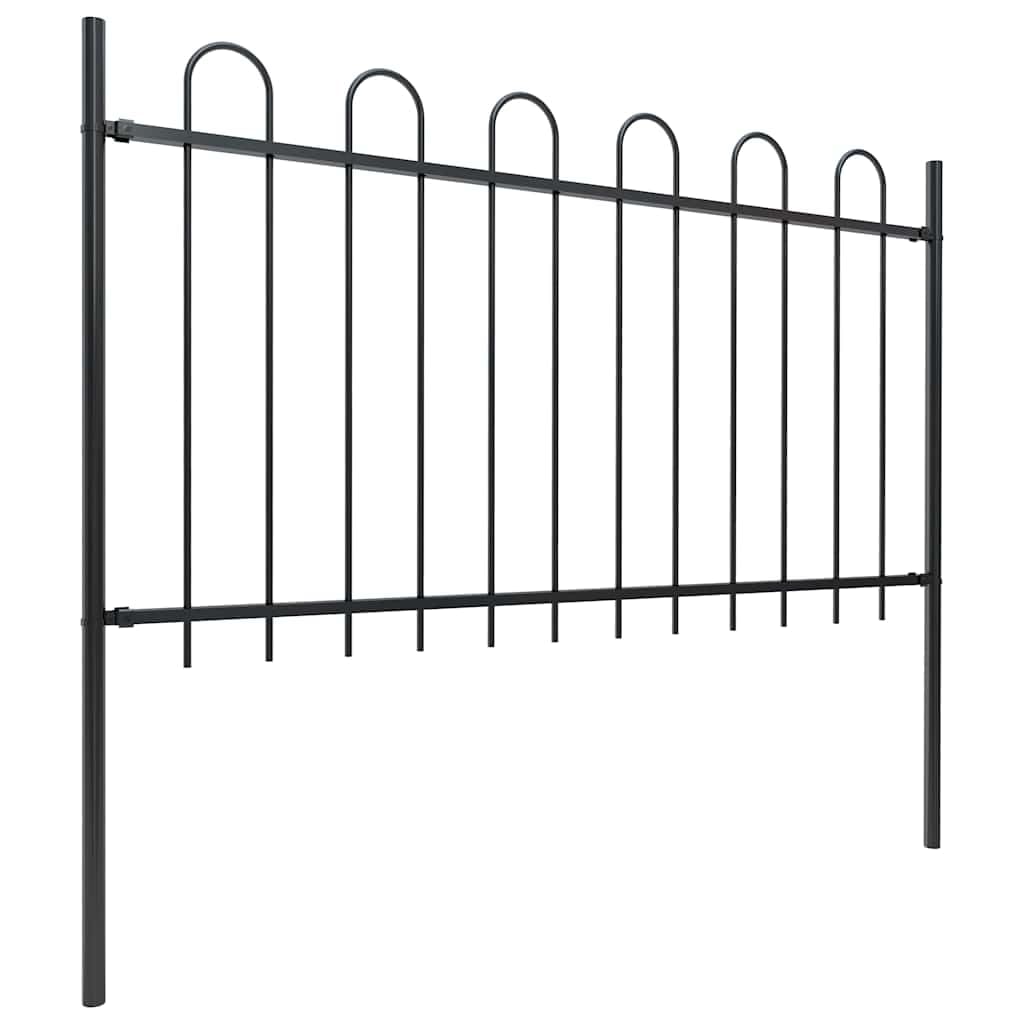 Garden Fence with Hoop Top Steel 359x100 cm Black Decorative Outdoor Metal Fence Panel Set for Yard Patio Walkway Security Barrier 2 Pack with 3 Posts Easy Assembly
