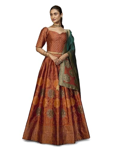 Image of PURVAJA Women's Kanjiwaram Semi-Stitched Lehenga choli