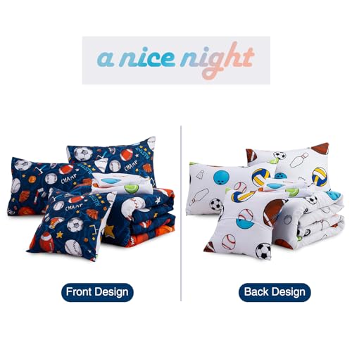 A Nice Night 6Pcs Bed In A Bag Twin Sports Microfiber Modern Comforter Set,Navy Rugby Ball Printed Bedding Collections,For Boys Kids Teen thumb #3