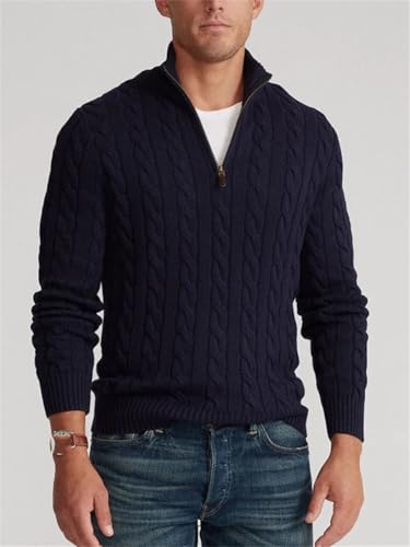 Men's Stand Collar Half-Zip Sweater – Thickened Knit Pullover, High Street Fashion2