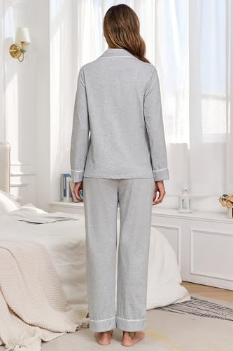 Image of Veseacky 100% Cotton Women's Pajama Set Long Sleeve Button Down Sleepwear Soft Pjs Lounge Sets Nightwear Pjs XS-XXL