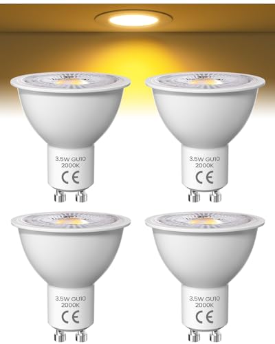 Lamptobe Bombilla LED GU10 Amarilla Cálida 2000K, 3,5W Equivalente a 50W, Ángulo de haz 36°, No Regulable, AC 220V, Bombillas GU10 LED para Iluminación de Carril y Casas Empotradas, 4 piezas