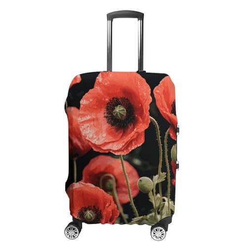 Red Poppy Flowers Leaves Luggage Cover, Washable Elastic Suitcase Cover Protector Fit 18-32 Inch Luggage