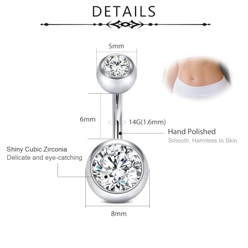 D.Bella Belly Rings for Women Simple Belly Button Piercing Belly Button Rings Surgical Steel 14G Curved Barbell Navel Rings Piercing Jewelry 6mm 8mm 10mm 12mm 14mm Belly Button Bar2