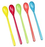 Random Color Melamine Long Handle Mixing Spoon - 7.2 Inch, Set of 5