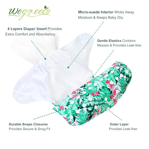 Image of wegreeco Cloth Diapers 6 Pack with 6 Inserts & 1 Wet Bag, Washable Cloth Diapers for Babies, One Size Adjustable Reusable (Rainbow, Horse)