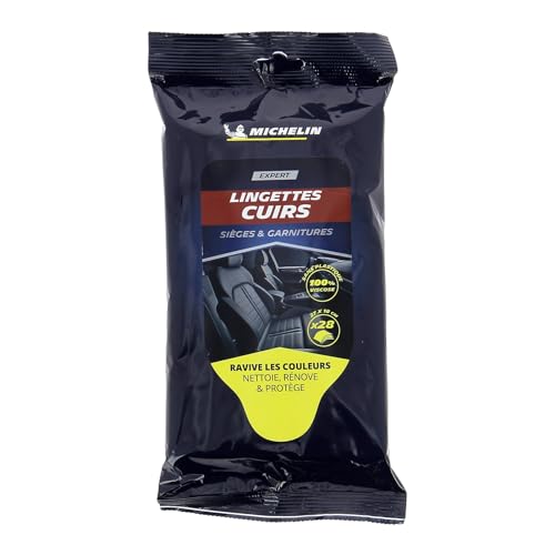 MICHELIN 008893 28 Lingettes Nettoyantes Cuirs Voiture, Nettoie, Nourrit et Protège Les Sièges et Garnitures en Cuir, 100% Viscose