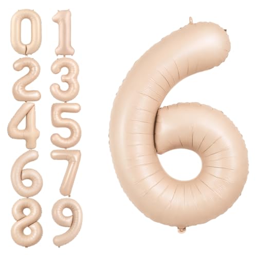 Image of Wanna Party 40 Inches Apricot Super Shape Number 6 Balloon, 60th Birthday, Number Balloons for Themes & Events, Birthday Supplies & Decoration - Caramel Light brown Foil Number balloon