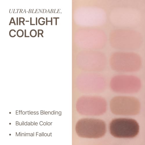 Image of CLIO Pro Eye Palette Air, 12-Color All Matte Eye Shadow, Air-Fit Pigmented Buildable Color, Low Fallout, Soft Cool Pink Neutral Tone for Daily Makeup, Korean Heritage Edition (M20 MAEHWA RIBBON)