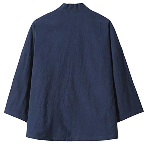 PRIJOUHE Men's Japanese Kimono Jacket Cardigan Yukata Noragi Casual Fashion Seven Sleeves Lightweight Open Front Coat - Thumbnail 2