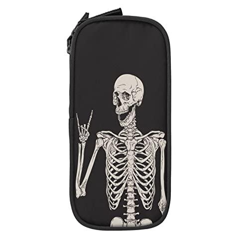 Image of YETTA YANG Halloween Skeleton Funny Skull Pencil Box Case for Pen Holders Office Supplies Big Capacity large