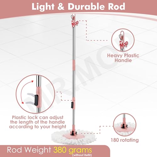 Image of Mr.Mop 360 Spin Universal Peach Stick Rod with 2 Microfibre White Refills - Magical Extendable Handle Pocha for Floor Cleaning