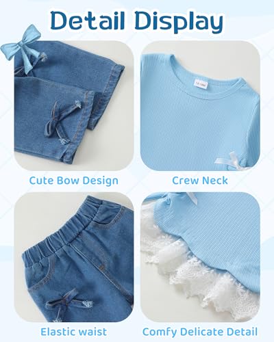 Image of Kucnuzki Toddler Baby Girl Clothes Long sleeve Fall Winter Shirt Tops Baggy Jeans Pants Set Kids Girls Outfits 2 Piece