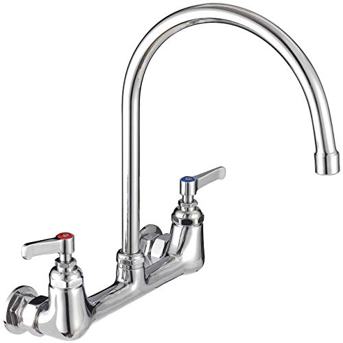 MSTJRY Commercial Kitchen Faucet, Commercial Sink Faucet with 8 Inch Center, 8 Inch Gooseneck Swivel Spout, Heavy Duty, Brass Constructed Chrome Finish
