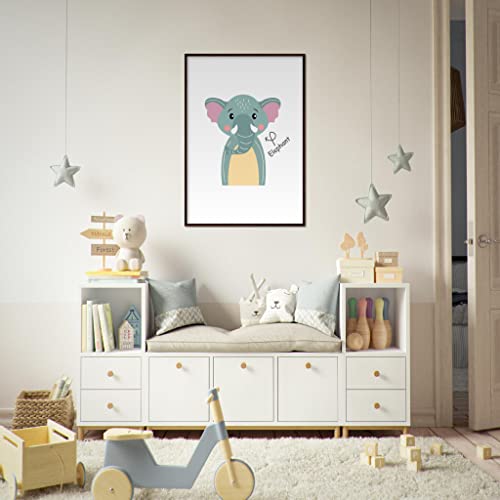 Art mural enfant éléphant impression encadrée bois foncé 70 x 100