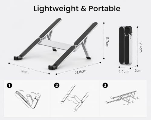 Image of TARKAN Portable Pocket Aluminium Laptop Stand Fits Upto 15.6 Inch (Silver)