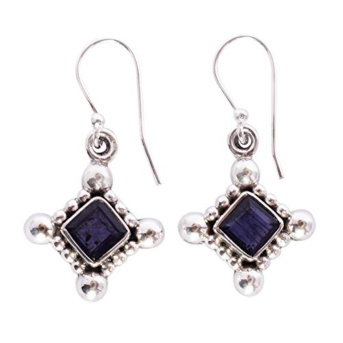 Boucles d'oreilles iolite en argent 925 sterling fait main de style minimaliste