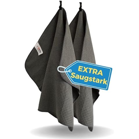 EliXito® Universal Drying Cloths for Windows, Glass, Kitchen and Car UVM, 60 x 40 cm, Set of 2 with Hanger, Premium Streak-Free Waffle Cloths, Absorbent and Soft, Lint-Free Microfibre Cloths Cover