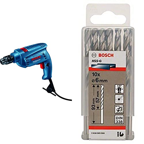 Bosch GSB 501 500-Watt Professional Impact Drill Machine (Blue) with Bosch 2608595066 Metal Drill Bit (Blue, Pack of 10)