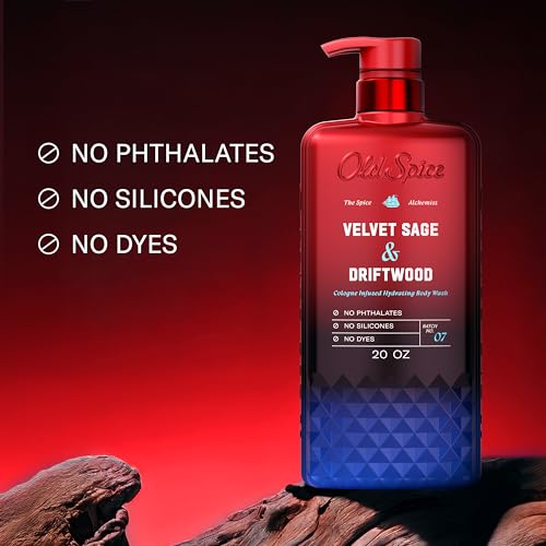 Image of Old Spice Body Wash for Men, The Spice Alchemist Collection, 24 /7 Cologne Infused Hydration, No Trade Off Formula, Free of Phthalates Silicones & Dyes, Velvet Sage + Driftwood Scent, 20 oz