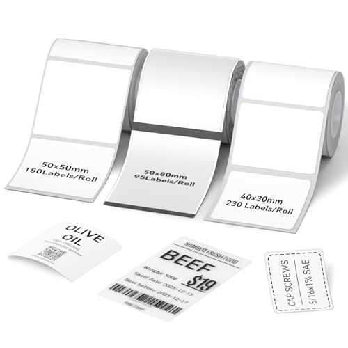 Image of NIIMBOT 3 Rolls Labels, 40x30mm White / 50x80mm Clear / 50x50mm White, Compatible with B1 B21 B21 Pro Label Maker, for Price,Jar, Address, Name, Tool Oragnization
