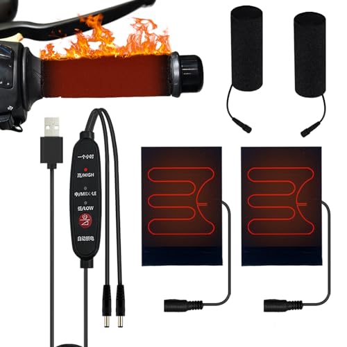 Beetast グリップヒーター バイク用 巻き付け式 USB給電 スイッチ付き 防寒ホットグリップ バイク グリップ ホットカバー 3段階温度調整 速暖 取り付け簡単グリップヒーター 電熱ハンドル 自転車/オートバイ/原付/スクーターに適用 滑り止め設計 防水 防寒 -ブラックのサムネイル