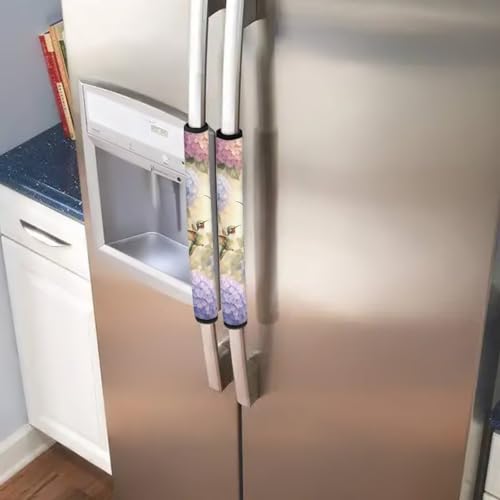 Image of Hummingbird Refrigerator Handle Covers Set of 6 Floral Print Kitchen Appliance Handle Covers Non-Slip Washable Fridge Door Handle Protector, Keep Off Fingerprints,Food Stains