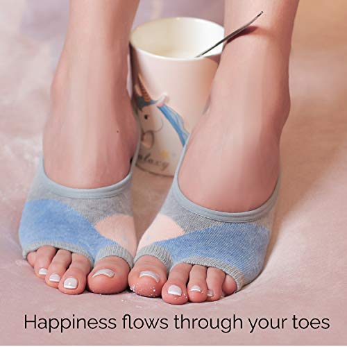 Pilates Ballet Socks for Women, Toeless Non Slip Skid Open Toe Gripper Sock - Pure Barre, Dance (Gray/Pink)