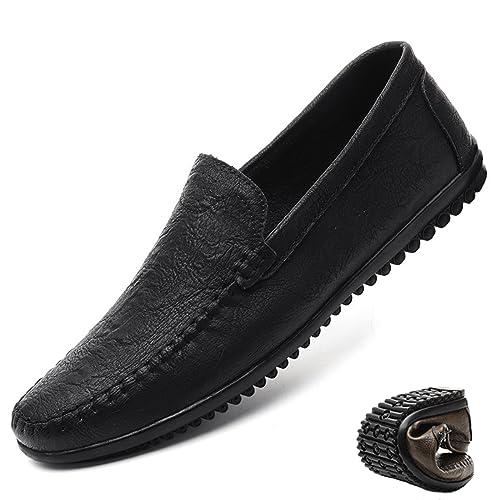 Men's Soft Genuine Leather Loafers & Slip Ons Casual Flats Breathable Lightweight Driving Dress Shoe Business Walking Moccasin Boat