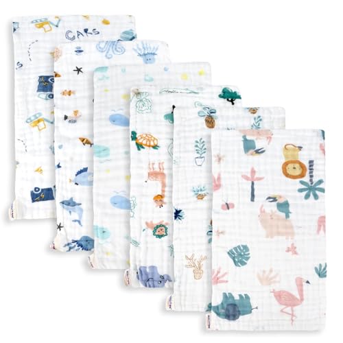 Maliton Muselinas bebé algodão, 6 peças, 50 * 25 cm, muselinas bebé, 6 camadas de absorção de água e gaze suave para bebés, pele sensível para recém-nascidos, conjunto de presente