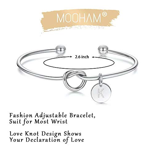 Image of M MOOHAM Mothers Day Gifts - Dainty Tie the Knot Letter A-Z Initial Bracelet for Women 14K Gold Plated Cuff Bangle Bracelet Jewelry Personalized Bridesmaid Proposal Gifts for Women