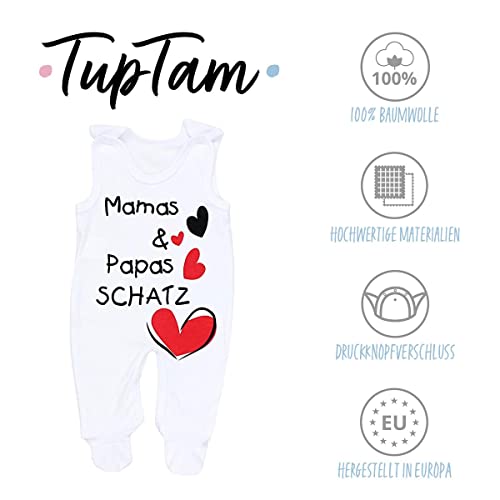 TupTam Unisex Baby Strampler mit Spruch I love Mum and Dad, Farbe: Weiß - Mamas Papas Schatz, Größe: 56