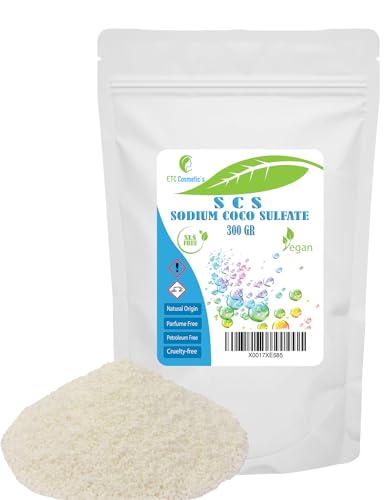 SCS Coco-sulfato de sodio - 300 Gr - Se puede utilizar en barras de champú, champú líquido, gel de baño, gel de ducha y barras de ducha, barras de syndet, preparaciones de baño varias
