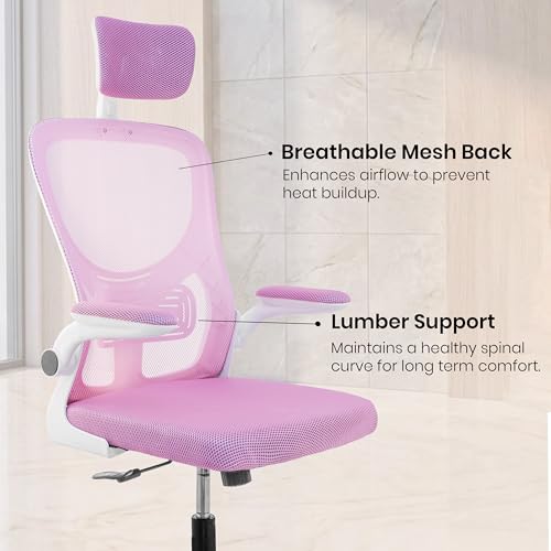 Image of Casa Copenhagen Pink White | High Back Imported Mesh Fabric Boss Office Chair | Y Design Ergonomic Back Support | 2D Aero Design Adjustable Armrests | Synchro Tilt Lock Mechanism