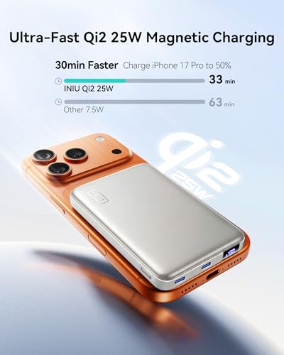 Image of INIU Slimmest Power Bank for MagSafe, 10000mAh Qi2.2 Certified 25W Wireless & 45W Wired USB C Fast Charging Portable Charger, Flight-Safe Travel Phone Magnetic Battery Pack for iPhone etc, White