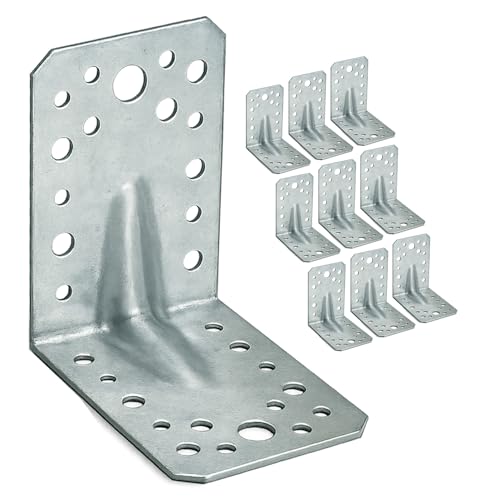 OMIdeas 10 x Escuadra Metalica De Angulo (90 x 90 x 65 x 2) Conector en ángulo Conectores angulares con reborde Angulos Metalicos Galvanizadas