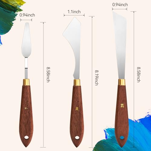 Image of Palette Knife Set Stainless Steel Spatula palette knife for oil painting acrylic painting, Lightwish Painting Knife with Wood Handle for Artist Painting supplies (3)