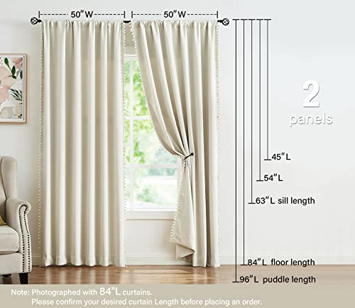 Treatmentex Pom Pom Blackout Curtains Ivory Curtains for Nursery Room Darkening Curtain Drapes 54" Short Window Curtain Set for Living Room Bedroom 2 Panels by Treatmentex - Image 6