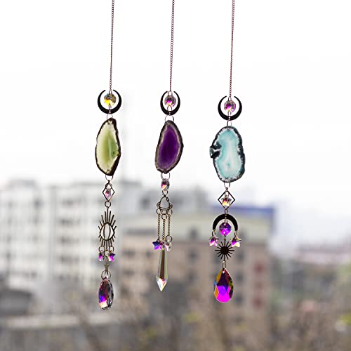 3Pcs Agate Slice Crystal Suncatchers With Glass Prism, Stino Hanging Crystal Sun Catchers For Window, Rainbow Maker Decor #TOP2