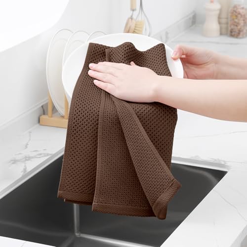 Image of Homaxy 100% Cotton Waffle Weave Kitchen Dish Towels, Ultra Soft Absorbent Quick Drying Cleaning Towel, 13 x 28 Inches, 8-Pack, Coffee