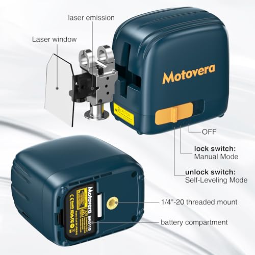Image of Motovera Laser Level,Cross Line Laser with Self-Leveling,Green Cross Line with Vertical and Horizontal,Accurate leveler tool for Picture Hanging Home Decoration,Battery Included lazer level