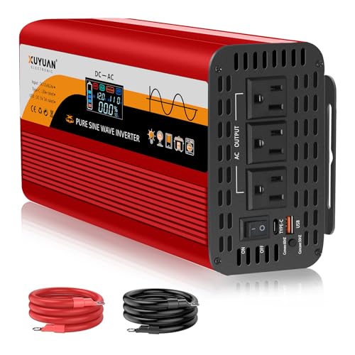 Image of 1500W Pure Sine Wave Inverter, 12V/24V Auto-Detect, 50Hz/60Hz Switchable, LCD Display, Type-C Fast Charging, Silent Design, Overload & Overheat Protection for RV, Home