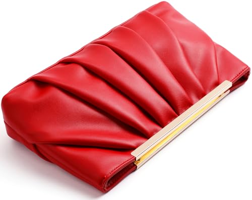 Image of Clutch Purse Dressy Pleated Formal Evening Bag Simple Classy Handbag for Women